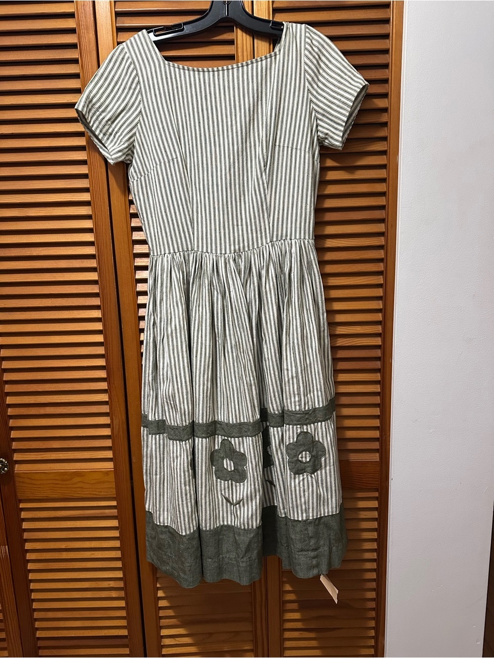 Vintage Carol Rodgers Day Dress ~ Striped Green & White Tiered Dress